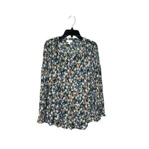 J. Jill Floral Long Sleeve Button Front Floral Top Women's Sz LP Smocked Cuff